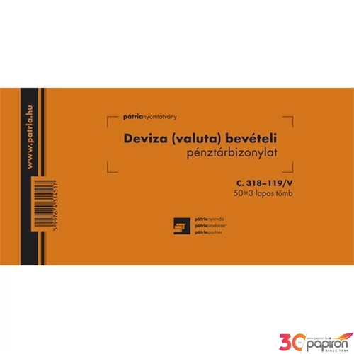 Ny C 318-119 bevételi deviza Bevételi pénztárbizonylat Deviza Pátria