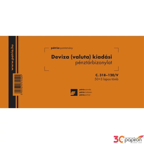 Ny C 318-120/V kiadási deviza Kiadási pénztárbizonylat Deviza Pátria