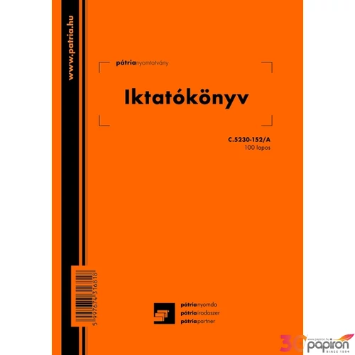 Ny C 5230-152/A iktatókönyv Soros folyószámos iktatókönyv A4 álló 100lapos