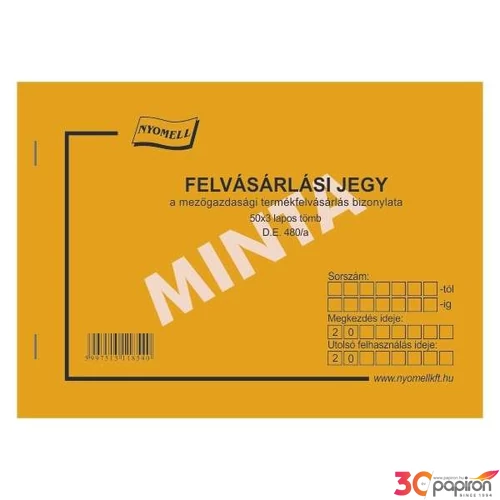 Ny D E 480/A felvásárlásijegy Felvásárlási jegy A5 50x3
