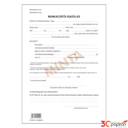 Ny D E 801 Munkáltatói igazolás