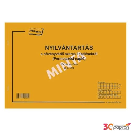 Ny D E 904 Nyilvántartás a növényvédo szeres.