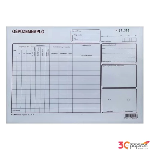 Ny D E 930/V gépüzemnapló Gépüzemnapló A4 25x3