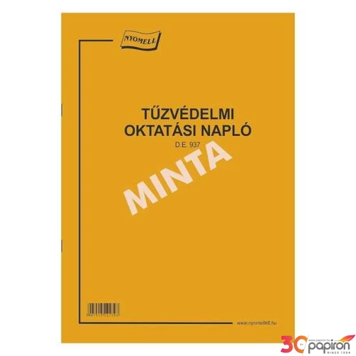 Ny D E 937 tűzvédelminapló Tűzvédelmi oktatási napló