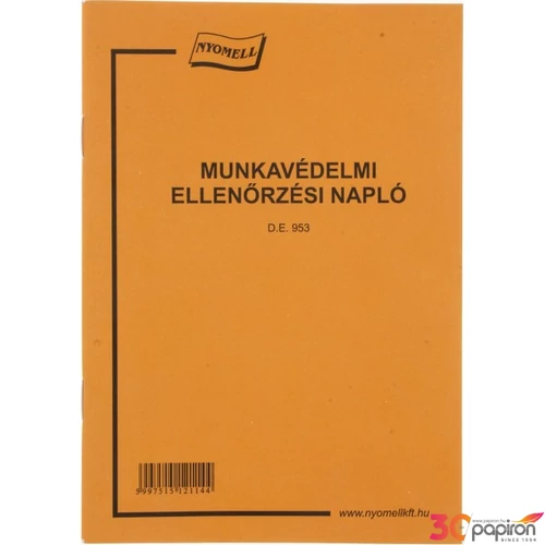 Ny D E 953 munkavédelminapló Munkavédelmi ellenörzési napló A5 48oldalas