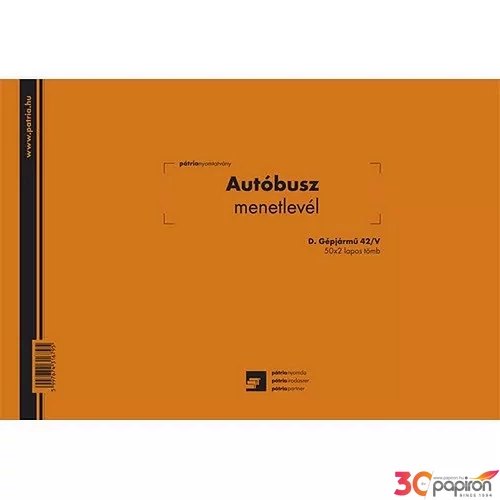 Ny D Gépj 42/V A4 menetlevél Autóbusz menetlevél A4 50x2 lapos fekvő