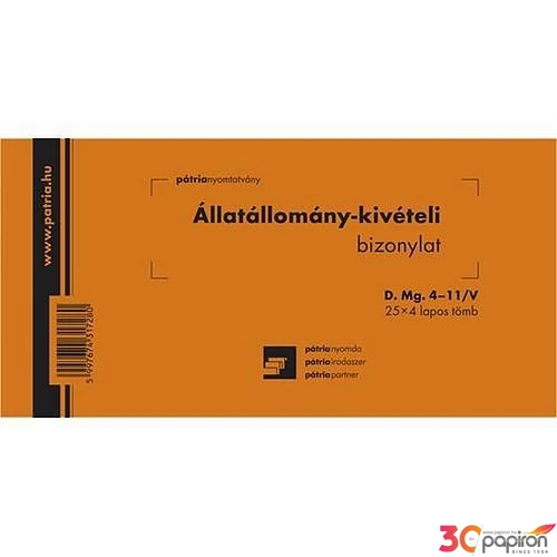 Ny D Mg 4-11/V kivét-bizonylat Állatállomány-kivételi bizonylat
