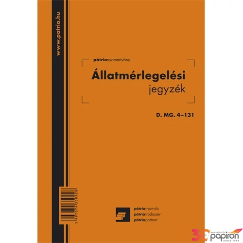 Ny D MG 4-131 mérlegelési jegy Állatmérlegelési jegyzék 50x2lapos Pátria