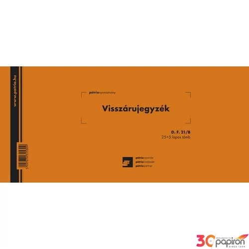 Ny DF.21/b/vrsz C Visszárujegyzék 25x5pl 140x195mm