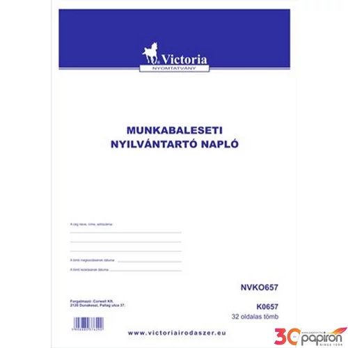 Ny K0657 munkabaleseti napló Munkabaleseti nyilvántartó napló 32lapos NVKO656