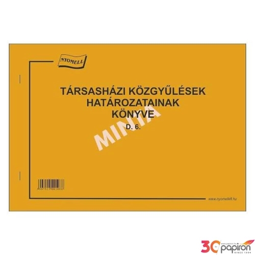 Ny.D.6.Társasházi Közgyűlések Határozatainak könyve A4, fekvő