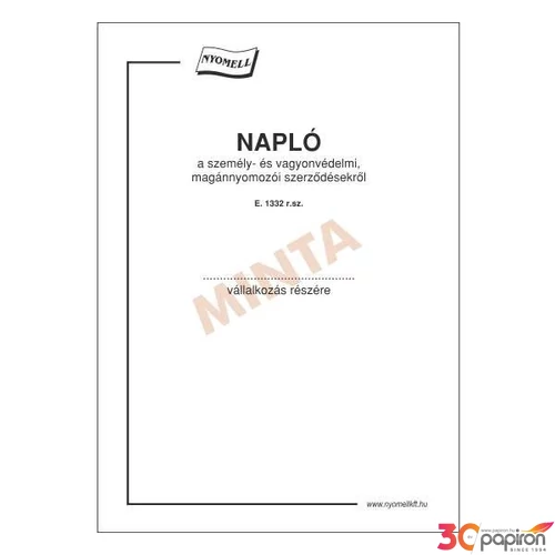 NY.Napló személy vagyonvédelmi magánnyomozói szerződésekről E.1332