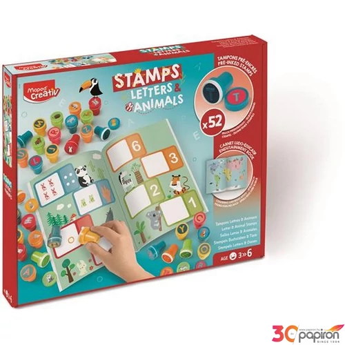 Nyomdázó készlet foglalkoztató füzettel MAPED CREATIV Stamps betűk és állatok