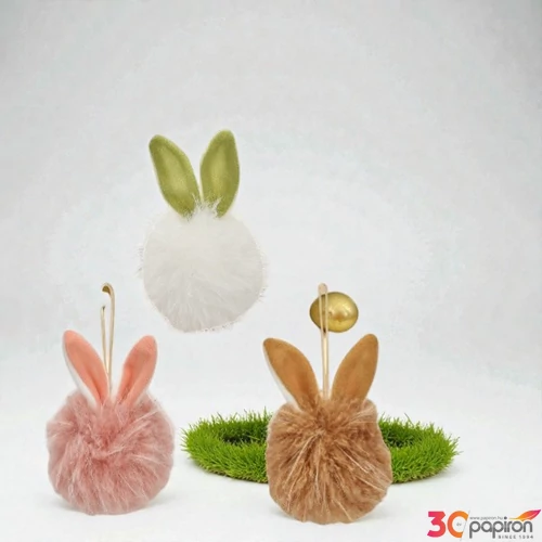 Nyuszi dísz akasztható textil 12cm (fehér/rózsaszín/barna) (3-féle) 1db/ár SDGW26  tavasz húsvét