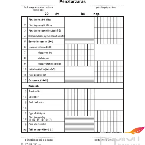 Ny B 22-26 pénztárzárás Pénztárzárás 50x2 A5 ÁLLÓ