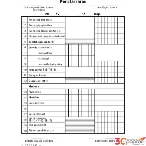Ny B 22-26 pénztárzárás Pénztárzárás 50x2 A5 ÁLLÓ