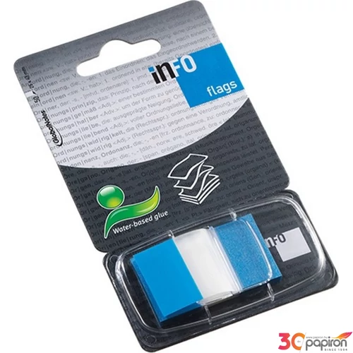 Oldaljelölő műanyag Info Notes Flag 25x43mm 50 lapos áttetsző kék
