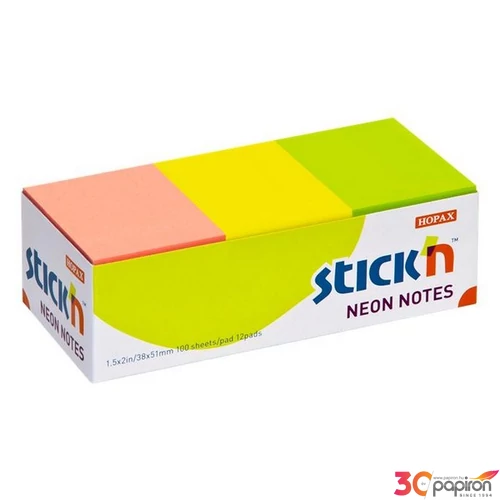 Öntapadó jegyzettömb 38x51 mm 12x100 lap STICK N neon színek