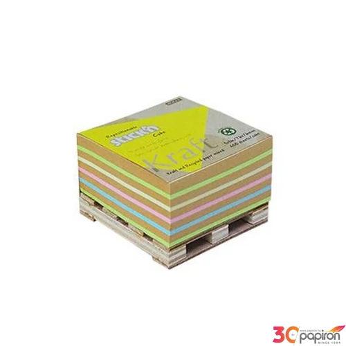 Öntapadó jegyzettömb, N 76x76mm 400 lap vegyses színek mini raklap, Kraft cube
