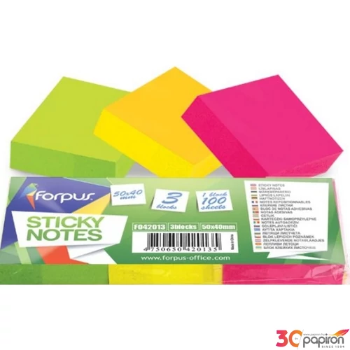 Öntapadós jegyzetömb 50x40 Forplus neon 3db/cs 100lap 