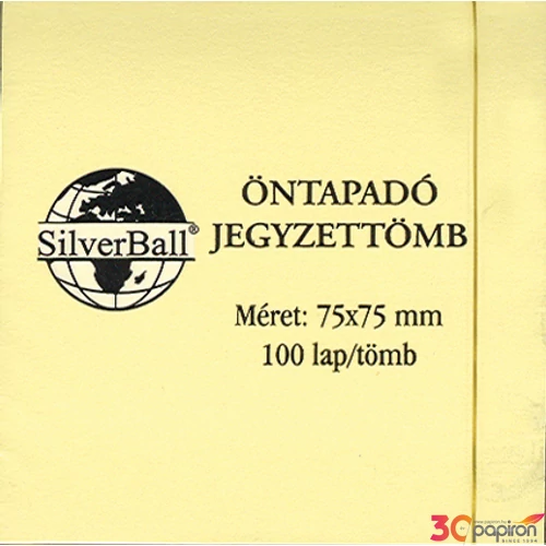 Öntapadós jegyzettömb 75x75 C tenderes 100lapos pasztell sárga C SilverBall, a-series