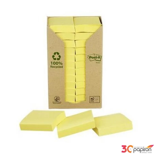 Öntapadós jegyzettömb 38x51mm 24x100 lap, környezetbarát, 3M POSTIT sárga