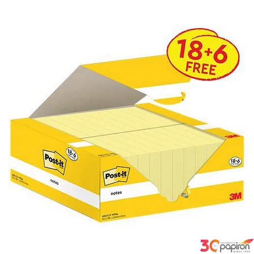 Öntapadós jegyzettömb 3MPostit 38x51 mm, 18+6x100 lap, kanári sárga