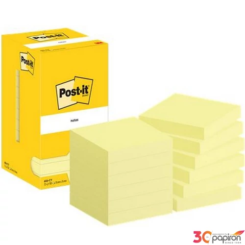 Öntapadós jegyzettömb 3MPostit 76x76 mm, 12x100 lap, kanári sárga