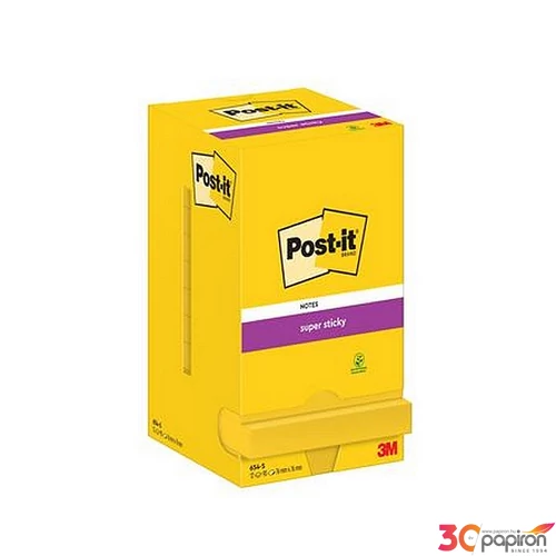 Öntapadós jegyzettömb 3MPostit 76x76 mm, 12x90 lap, Super Sticky ultra sárga