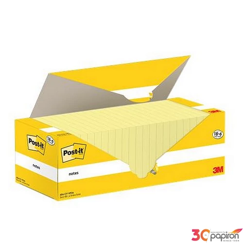 Öntapadós jegyzettömb 3MPostit 76x76 mm, 18+6x100 lap, kanári sárga