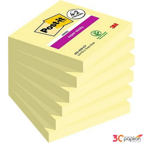 Öntapadós jegyzettömb 3MPostit 76x76 mm, 6x90 lap, Super Sticky kanári sárga