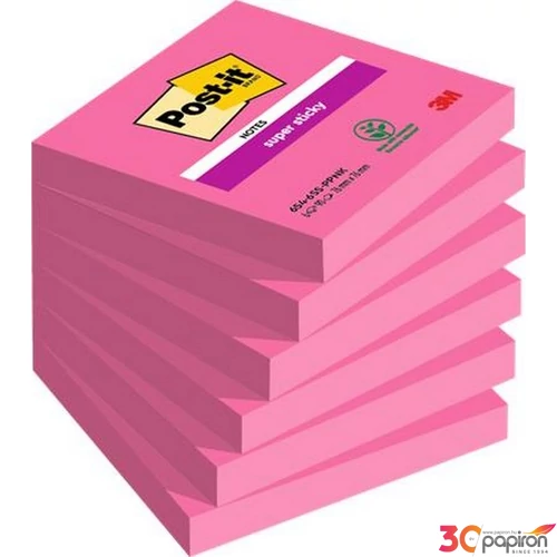 Öntapadós jegyzettömb 3MPostit 76x76 mm, 6x90 lap, Super Sticky, pink