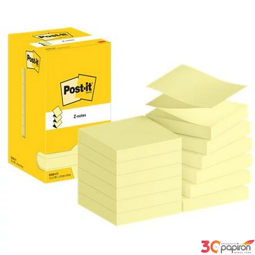 Öntapadós jegyzettömb 3MPostit Z, 76x76 mm, 12x100 lap, kanári sárga