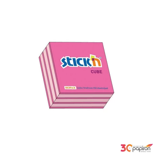 Öntapadós jegyzettömb 51x51 21203-51x51mm PINK, SZIVÁRVÁNY250 STICK'N