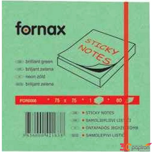 Öntapadós jegyzettömb 75x75 Fornax neon zöld 100 lap
