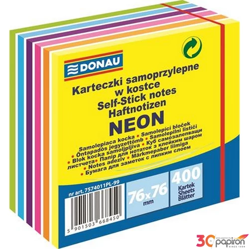 Öntapadós jegyzettömb 76x76 Donau neon és pasztell mix -4szín- 400lap/csom 7574011PL-99