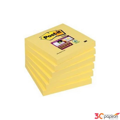 Öntapadós jegyzettömb 76x76mm 90 lap, 3M POSTIT "Super Sticky", kanári sárga