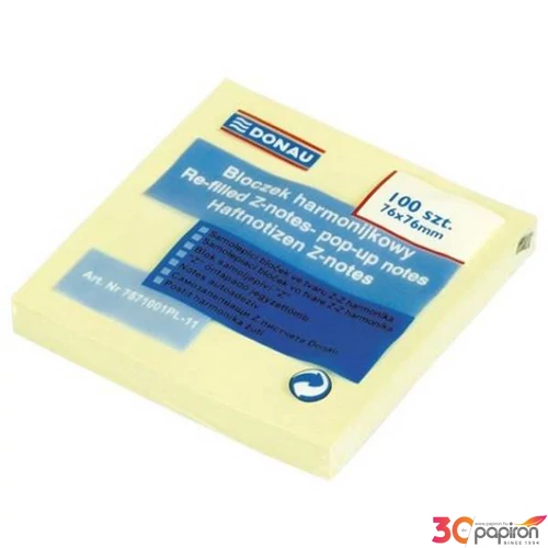 Öntapadós jegyzettömb Donau Z, 76x76mm, 100 lap,sárga D7571000