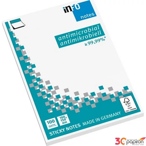 Öntapadós jegyzettömb Info Notes 100x150 mm 100 lapos fehér antimikrobiális
