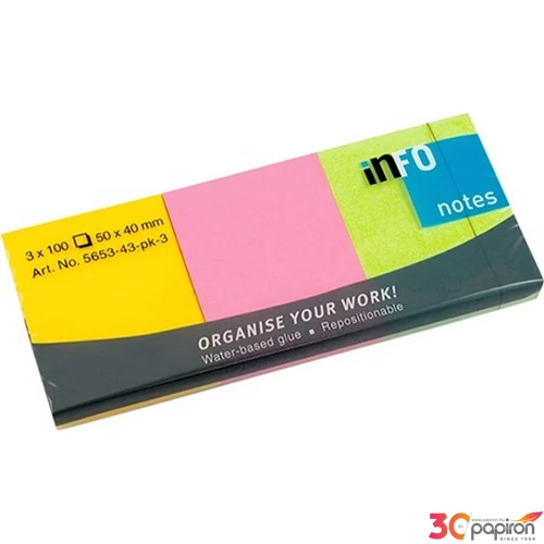 Öntapadós jegyzettömb Info Notes 50x40mm 3x100lapos élénk vegyes színű
