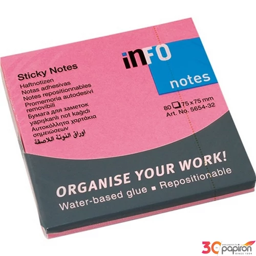 Öntapadós jegyzettömb Info Notes 75x75 mm 80 lapos élénk pink