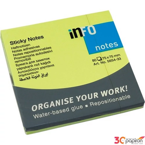 Öntapadós jegyzettömb Info Notes 75x75 mm 80 lapos élénk zöld