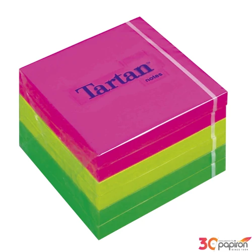 Öntapadós jegyzetömb 76x76 Tartan neon 3szín 6db/csom, 100lap