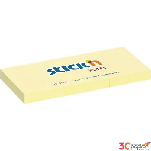 Öntapadós jegyzettömb Stick N 38x51 mm, 3x100 lap, pasztellsárga