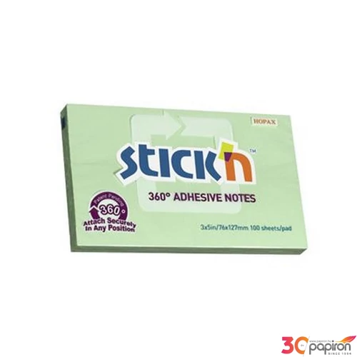 Öntapadós jegyzettömb Stick N 76x127 mm, 100 lap, 360, zöld