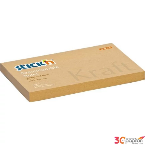 Öntapadós jegyzettömb Stick N 76x127 mm, 100 lap, Kraft Notes, barna