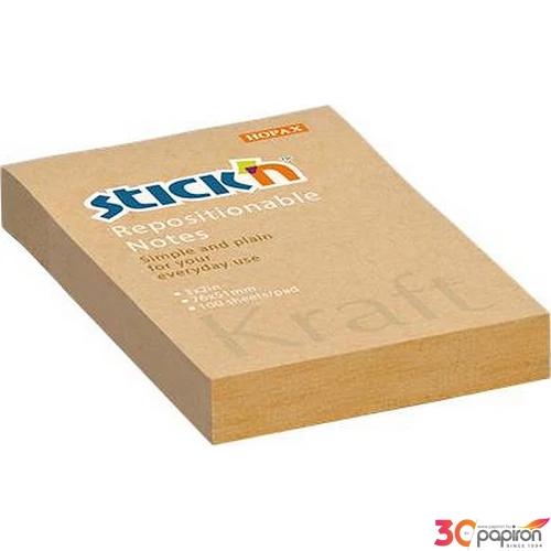 Öntapadós jegyzettömb Stick N 76x51 mm, 100 lap, Kraft Notes, barna