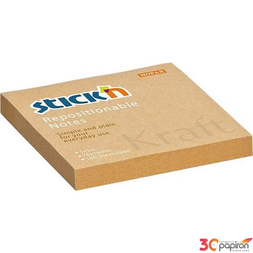 Öntapadós jegyzettömb Stick N 76x76 mm, 100 lap, Kraft Notes, barna