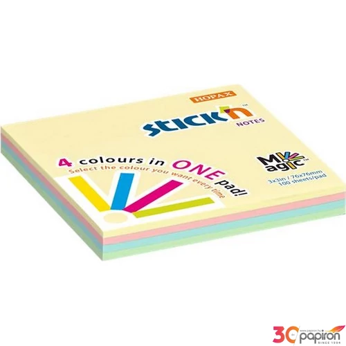Öntapadós jegyzettömb Stick N 76x76 mm, 100 lap, Magic Pad pasztell színek