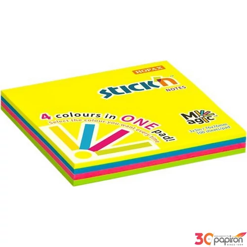 Öntapadós jegyzettömb Stick N 76x76 mm, 100 lap, Magic Pad neon színek
